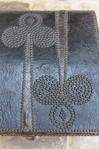 17th Century Spanish Antique Leather Ships Trunk