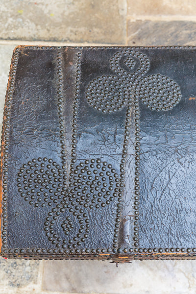17th Century Spanish Antique Leather Ships Trunk