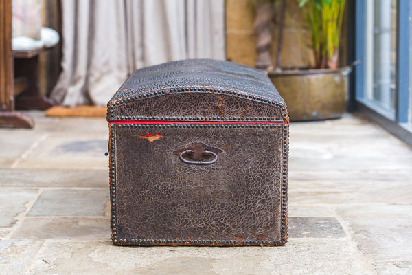 17th Century Spanish Antique Leather Ships Trunk