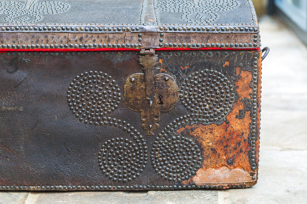 17th Century Spanish Antique Colonial Leather Ships Trunk