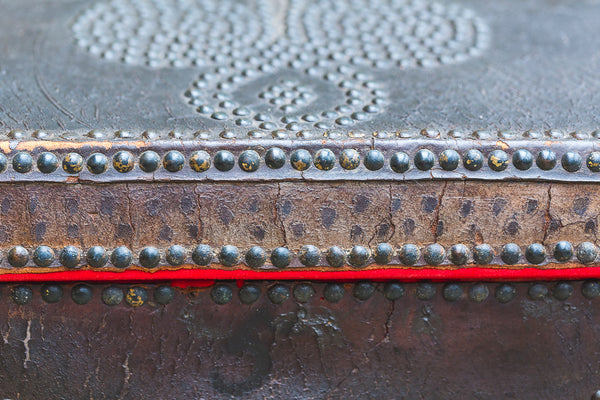 17th Century Spanish Antique Leather Ships Trunk