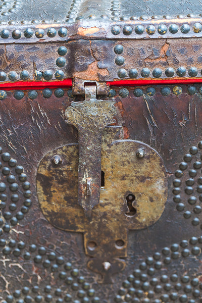 17th Century Spanish Antique Leather Ships Trunk
