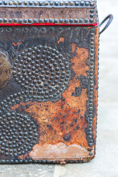 17th Century Spanish Antique Leather Ships Trunk