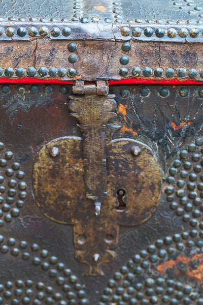 17th Century Spanish Antique Leather Ships Trunk