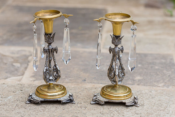 Offbeat Interiors - A Pair of silvered and Gilt metal Lustre Candlesticks