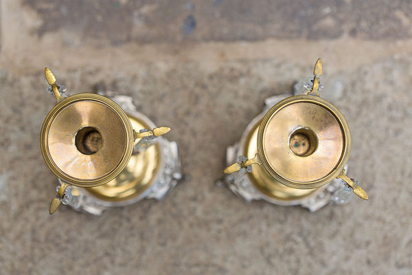 Offbeat Interiors - A Pair of silvered and Gilt metal Lustre Candlesticks