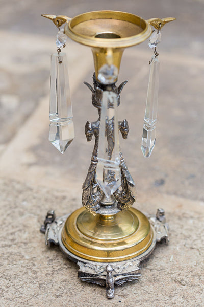 Offbeat Interiors - A Pair of silvered and Gilt metal Lustre Candlesticks