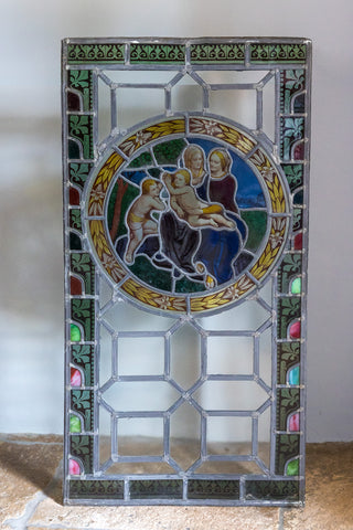 Victorian Rectangular Leaded Stained Glass Panel