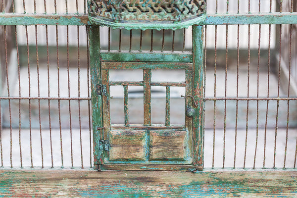 French Rustic Wood and Metal Antique Birdcage