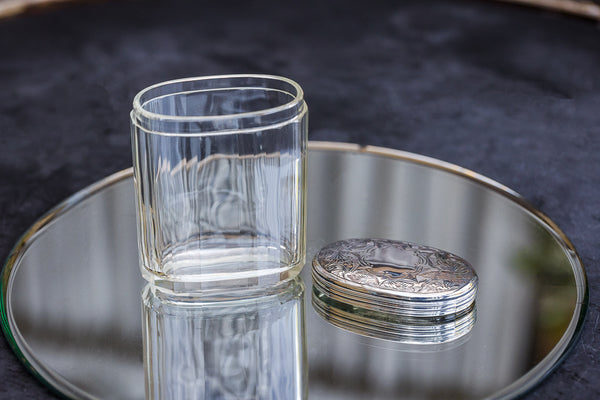 Silver Lidded Glass Vanity Pot