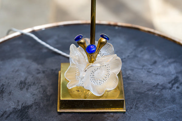 Lalique Brass and Glass Table Lamp