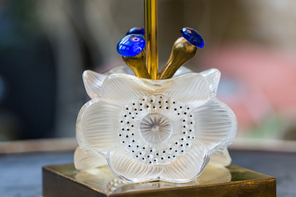 Lalique Brass and Glass Table Lamp