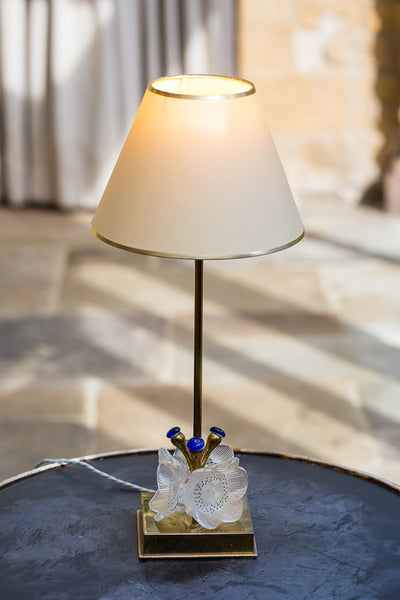 Lalique Brass and Glass Table Lamp