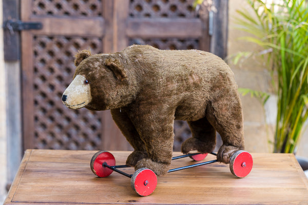 Post-War Steiff Bear on Wheels
