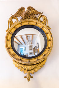 Regency Giltwood and Gesso Circular Convex Mirror