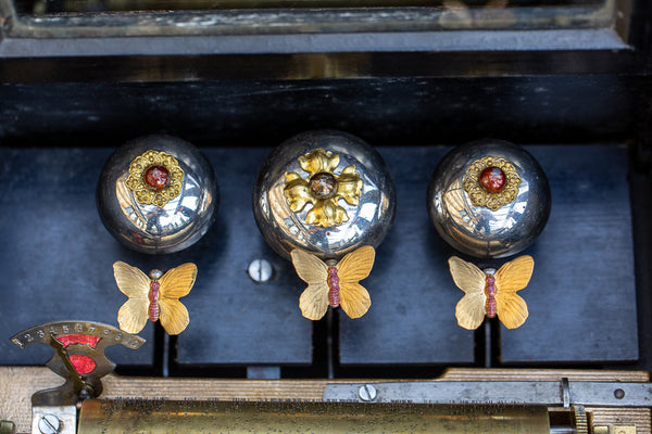 A Nineteenth Century Swiss Walnut and Ebonised “3 bells in sight" Music Box