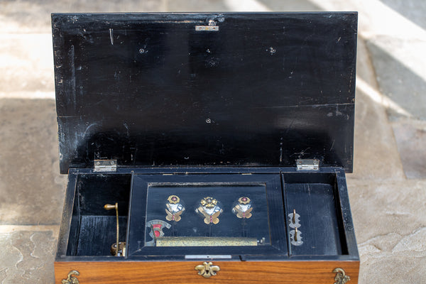 A Nineteenth Century Swiss Walnut and Ebonised “3 bells in sight" Music Box