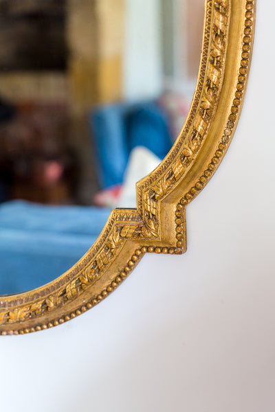 Antique French gilt gesso oval mirror closeup 