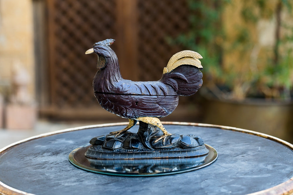 Offbeat Interiors - A Black Forest Carved Wooden Novelty Chicken Jewellery Casket