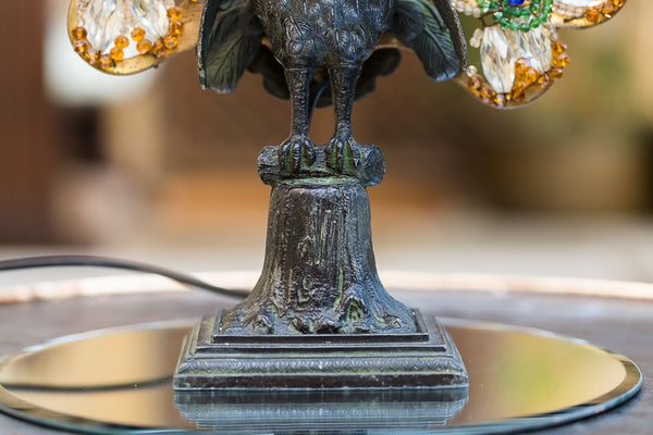 Offbeat Interiors - 1920's Bronzed Gilt Metal and Glass Peacock Lamp