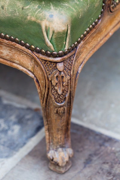 Offbeat Interiors - French Beechwood Green Leather Library Chair