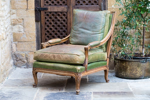 Offbeat Interiors - French Beechwood Green Leather Library Chair